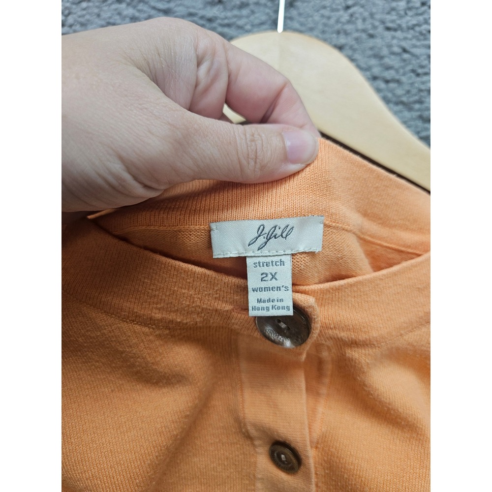 J. Jill Cardigan 2X Peach Orange Button Front 3/4 Sleeve Casual Classic - Picture 3 of 7